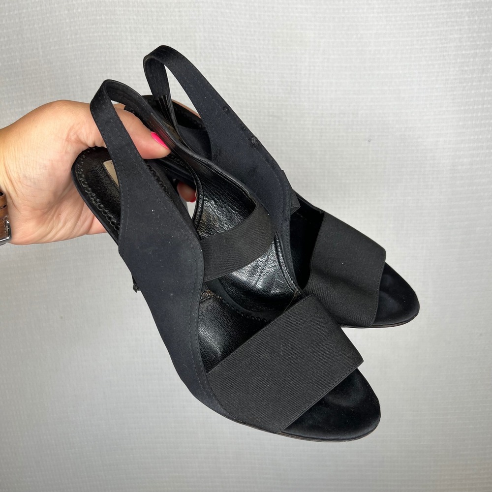 Stella McCartney Black Slingback Heels Peep Toe‎ Elastic Strap Size 36